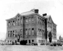 Historic exterior view of Penticton High School, Ellis School Building, no date; Penticton Museum