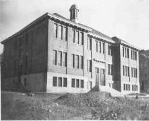 Historic exterior view of Penticton High School, Shatford School Building, no date; Penticton Museum