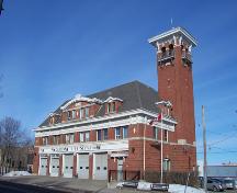 View from the southeast of the front elevations of the Brandon Central Fire Station, 2004; Historic Resources Branch, Manitoba Culture, Heritage & Tourism 2005