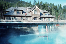 View of the front of the Bath House, showing the pool and terrace, 1994.; Parks Canada | Parcs Canada, P. Sawyer, 1994.