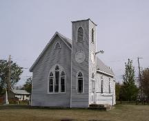View of church and corner tower from the west, 2003.; Government of Saskatchewan, Jennifer Bisson, 2003