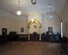 View of the interior of the Orange Hall showing the arched centrepiece (March 2006); City of Edmonton, 2006