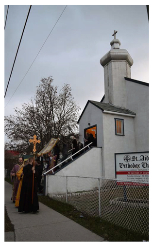 Side view of procession